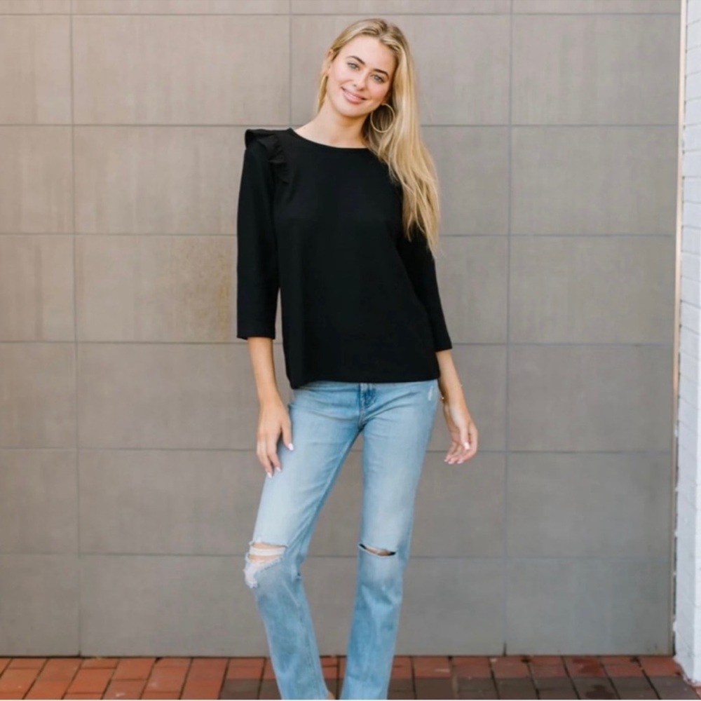 Lilla P Ruffle Sleeve Tee Black Size Medium